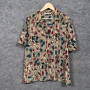 Donnkenny Woman Plus Sz 1X Shirt Cream Black Windowpane Animal Print  Old Money
